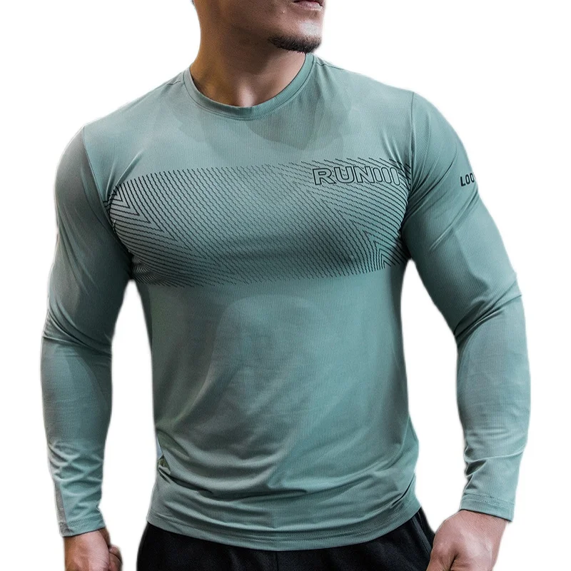 Spandex elastic breathable Running Shirt Long Sleeve Gym Shirt Men Sportswear Dry Fit Shirts For Bodybuilding Men Fitness Sport