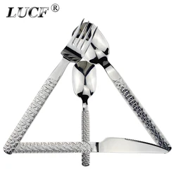 LUCF elegant diamond texture handle Cutlery Stainless steel Western Luxury Dinnerware metal gentle flatware for family