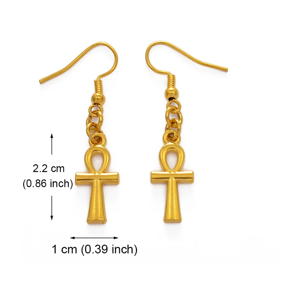 Anniyo Ankh Earrings for Women Girls Mama Gold Color African Egyptian Cross Charms Earring  Jewelry Egypt Hieroglyphs #229906