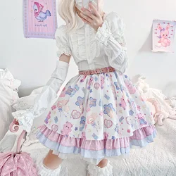 Lovely Bear Sweet Soft Cute Girl Cake Skirt Lolita High Waist Cute Cartoon Fashion Kawaii Girl Lace Bowknot Cosplay Cos Loli