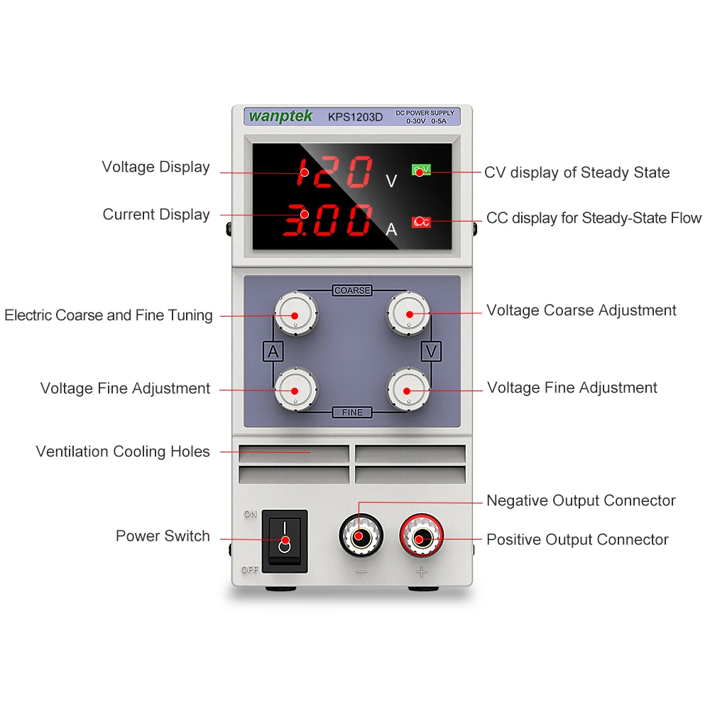 Adjustable DC Power Supply 120V 3A LED Digital Lab Bench Power Source Stabilized Power Supply Voltage Regulator Switch Wanptek