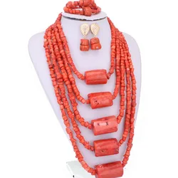Dudo 8-29mm Genuine Coral Beads Nigerian Wedding Jewelry Set 5 Layers 35 Inches Traditonal Wedding bead For Bride 2022