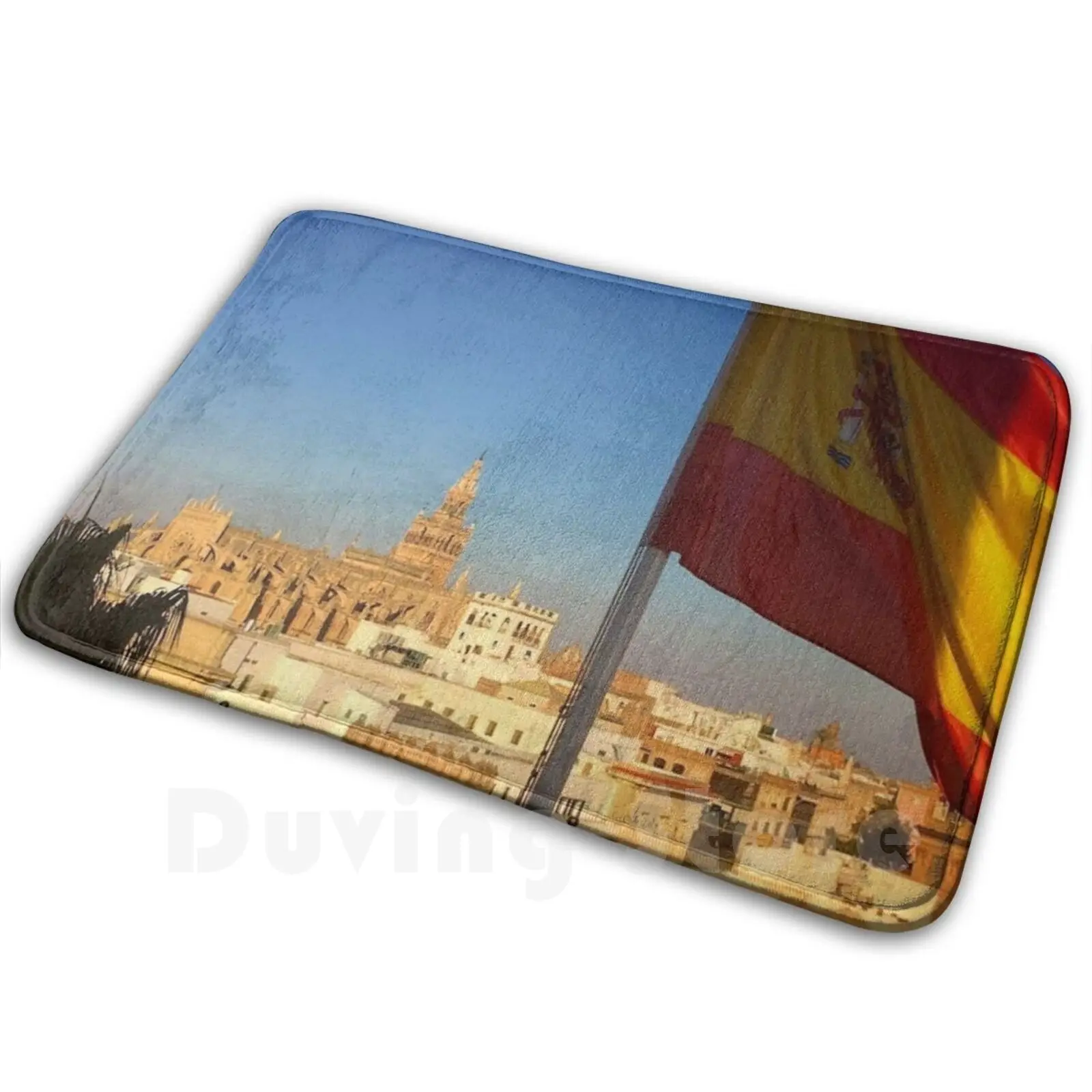 Spain Flag Over Sevilla Carpet Mat Rug Cushion Soft Non-Slip Spain Flag Over Seville Sevilla Spanish Clouds Plaza De Espana