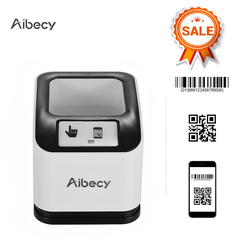 Aibecy 2200 1D/2D/QR Bar Code Scanner CMOS Image Desktop Barcode Reader USB Omnidirectional Screen Barcode Scanner