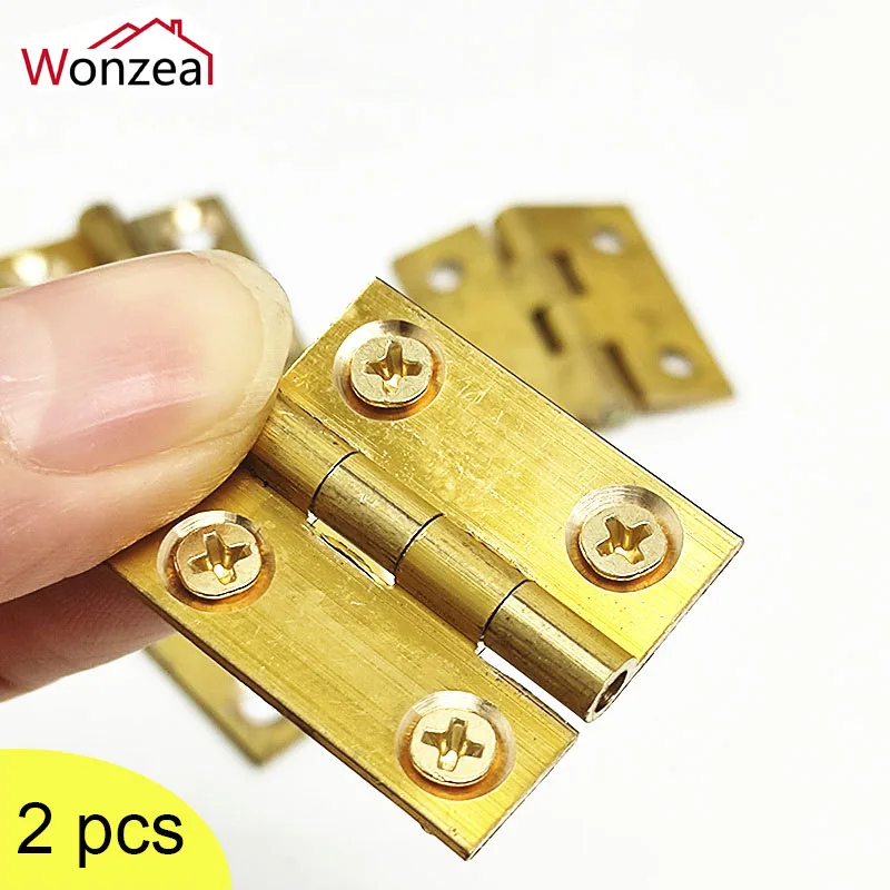 2pcs Vintage Gold Pure Copper Hinges Open 180 Degree Small Furniture Wooden Gift Box Hinge Accessories With Screws