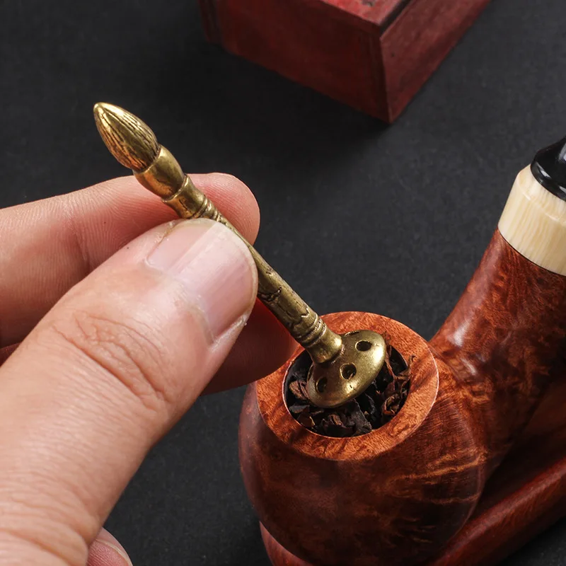 New 6 Holes Authentic Smoking Press Pipe Tool Retro Brass Tobacco Pipe Tamper Pokers Smoking Accessories Cleaners