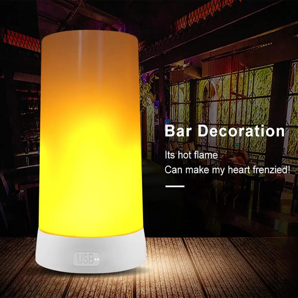 

LED Flame Effect Light Rechargeable Portable Night Light Emulation Fire Flickering Table Lamp Vintage Atmosphere Decor Lighting