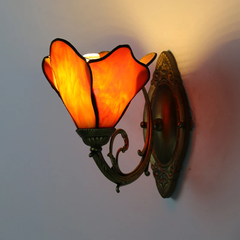 

Mediterranean Stained Glass Wall Lamp Modern Bedside Bedroom Tiffany Vintage Lighting Indoor Wall Sconce Mirror Light Fixtures