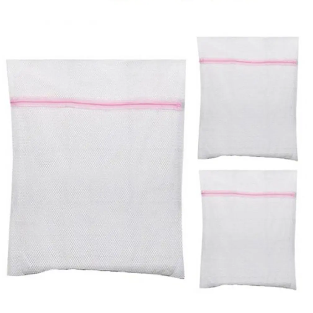 3 Sizes Zippered Foldable Nylon Laundry Bag Bra Socks Underwear Clothes Washing Machine Protection Net Mesh Laundry Storage Bag