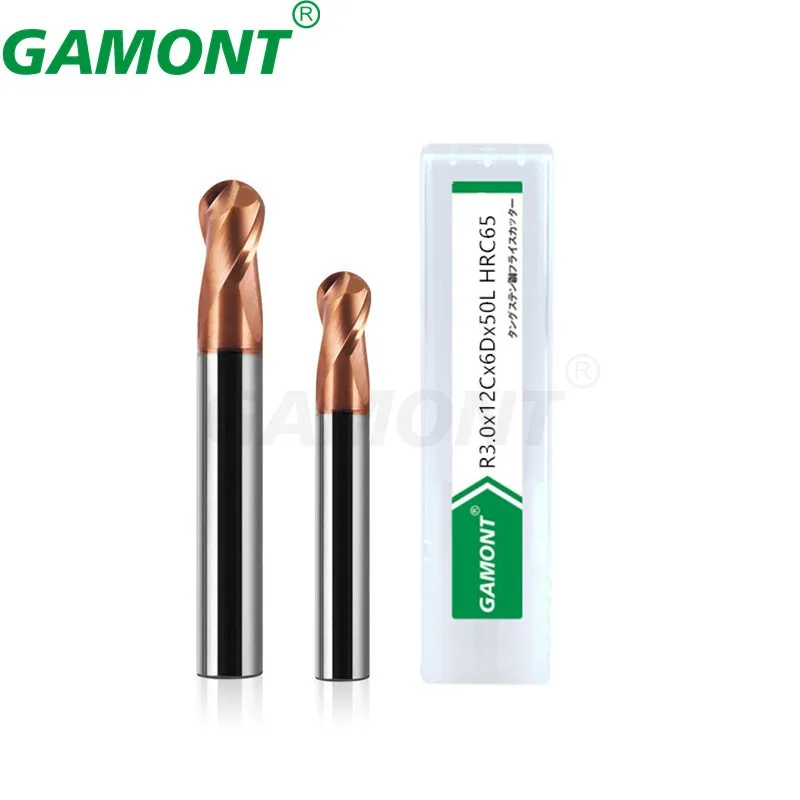 GAMONT HRC65 2-Flute Tungsten Steel Carbide Nano Coating Ball Nose Milling Cutter CNC Machinery Maching Special Endmill Tools