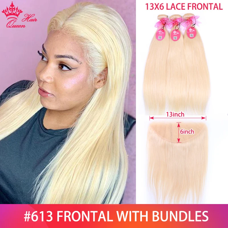 613 Honey Blonde Human Hair Straight Brazilian Hair Weave Bundles with Frontal 13x6 613 Blonde Hair Deals 3 4 Bundles Queen Hair