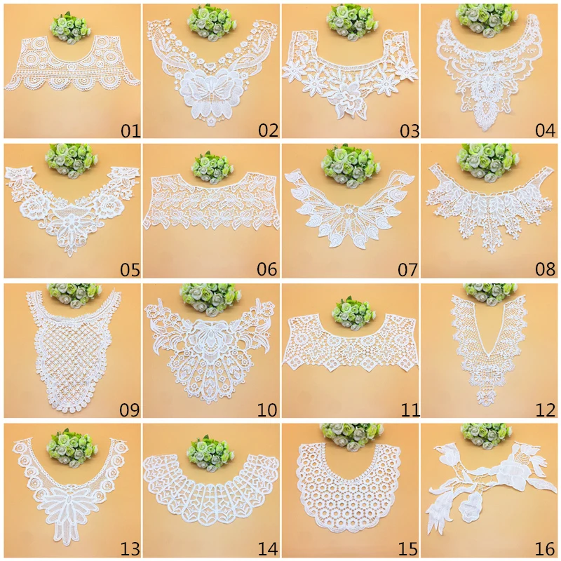 1pcs White Lace Fabric Collar Vintage Neckline Embroidered Trims  Applique Sewing Supplies Wedding Dress Accessories