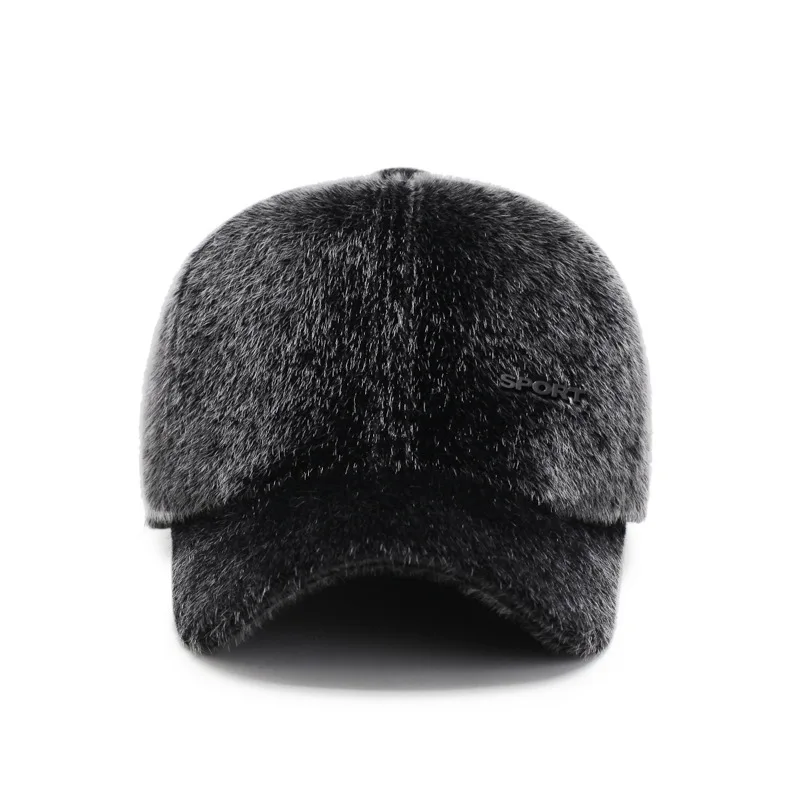 Men Newly outdoor Faux fur Baseball Cap With Earmuff Plus velvet Warm Winter Hats Middle-aged Thickened Snapback Hat  Hat