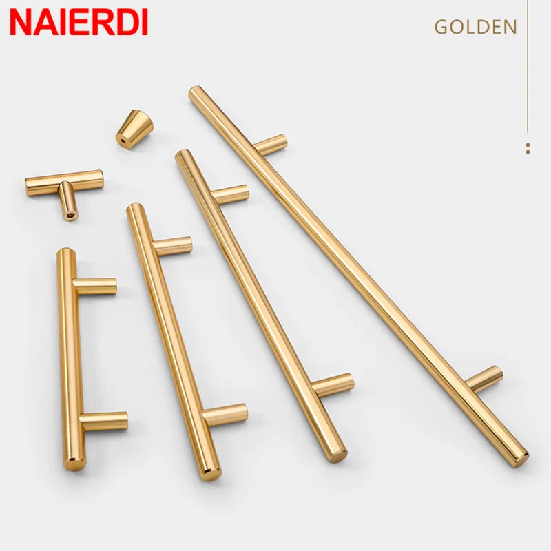 NAIERDI Stainless Steel Straight Cupboard Handles Knobs Brushed Black Gold Kitchen Door Handles Cabinet Pull Furniture Handle