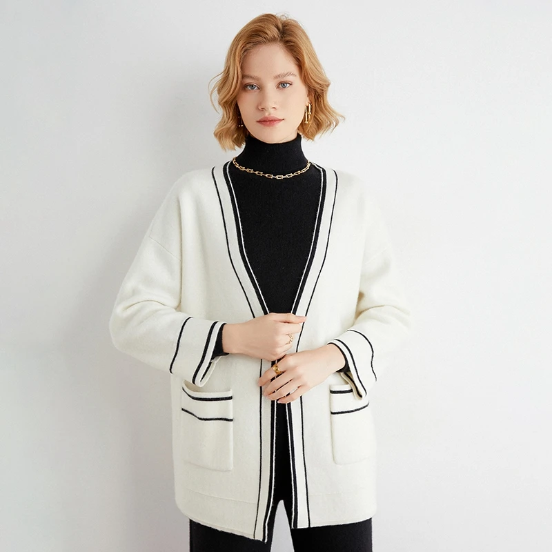 

High Quality Cashmere Sweater Women's V-Neck Autumn And Winter New Elegant Korean Fashion Aesthetic Street Knit Cardigan Jacket