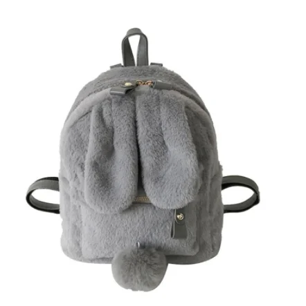 Harige Konijn Oor Rugzak Schattige Meisjes Schoudertas Mini Furry Fluffy Pluche Schooltas Winter Vrouwen Reistas