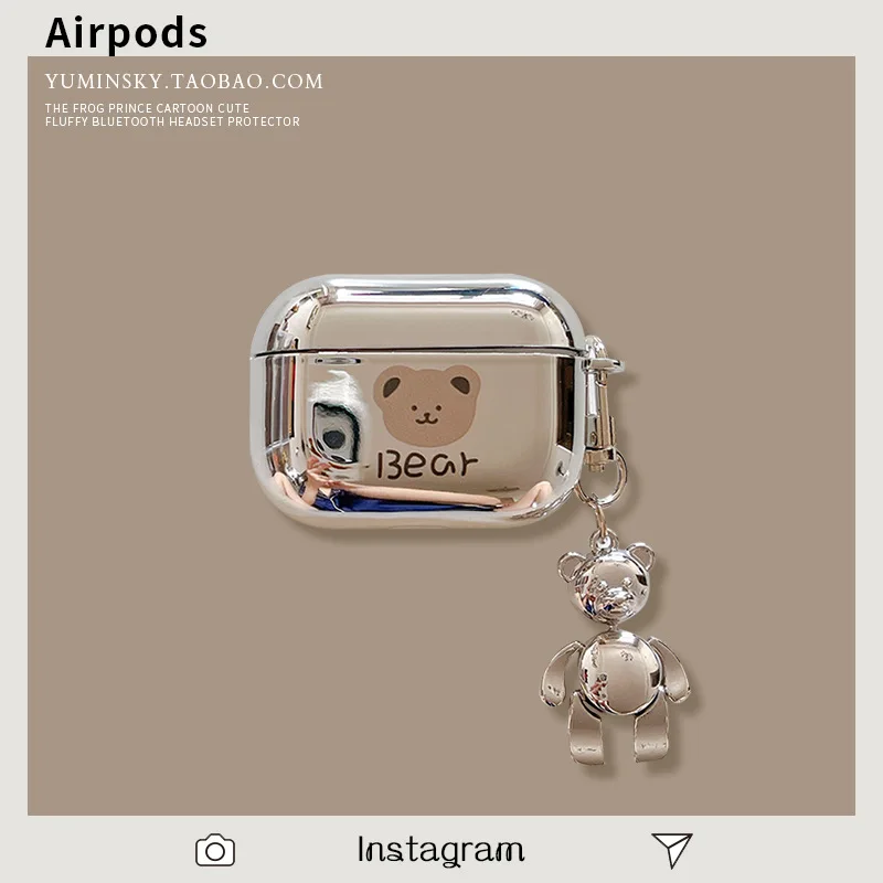 

Electroplated Cartoon Bear Figure Applicable AirPods2 Generation Protective Cover Creative Apple 3 Generation Pro AirPods Case