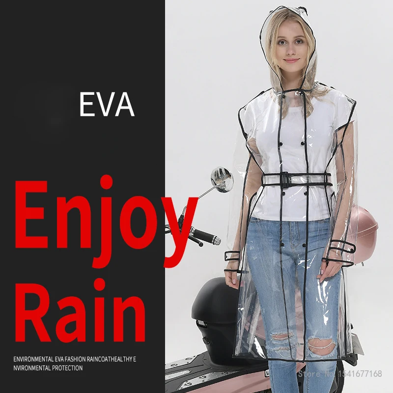 Imagem -03 - Impermeável Transparente Plástico Long Raincoats para Mulheres e Homens Capa de Chuva Cabolsas com Capuz com Cinto Eva Claro Moda