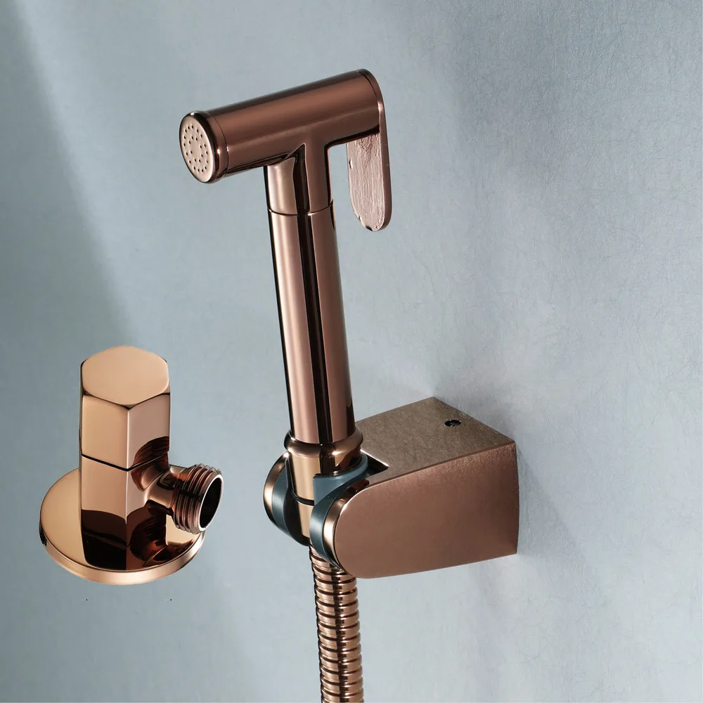 

Hand Held Bidet Sprayer Douche Toilet Kit Bidet Faucet Brushed Gold Round Shattaf Shower Head Copper Valve Set Jet Bidet Faucet