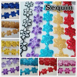 5 centimetri di Larghezza Delicato Prugna Paillettes Tessuto di Pizzo di Perline FAI DA TE Fiori di Raso Ricamato Led Ornamento Per La Brillante Abito Da Sposa Cucito