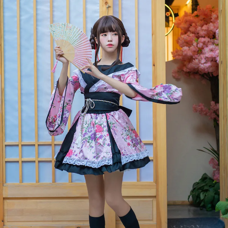 

Japanese Kimono Women Anime Geisha Dancer Performance Costume 2022 Printing Pink Japan Dress Traditional Oiran Dance Clothes
