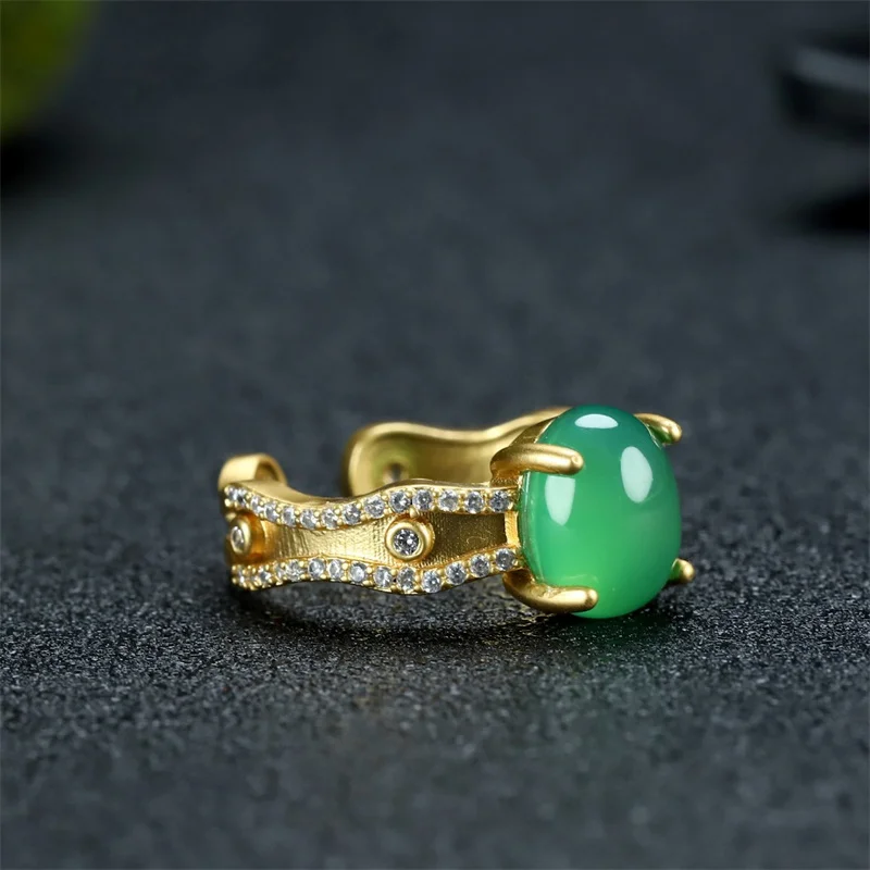 Hot Selling Natural Hand-carved Jade Refined Copper Plating 24k Inlaid Full Diamond Ring Fashion Jewelry Men Women  Luck Gifts