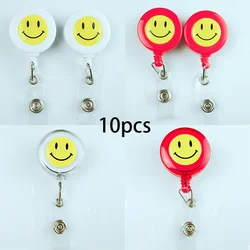 10pcs Smile Cute Retractable Clip with Lanyard Buttons Badges Reel for School Office Strap Credentials Supplies ID Card Holder