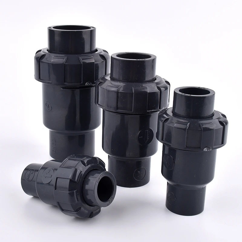 I.D 20~110mm UPVC One Way Check Valve Aquarium Fish Tank Adapter Non-Return Ball Valve Irrigation Water Pipe Dark Grey Fittings