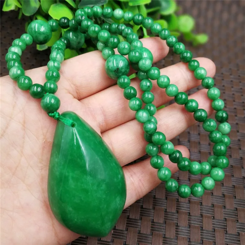 Natural Green Jade Necklace Pendant Ball Long Necklace Sweater Chain