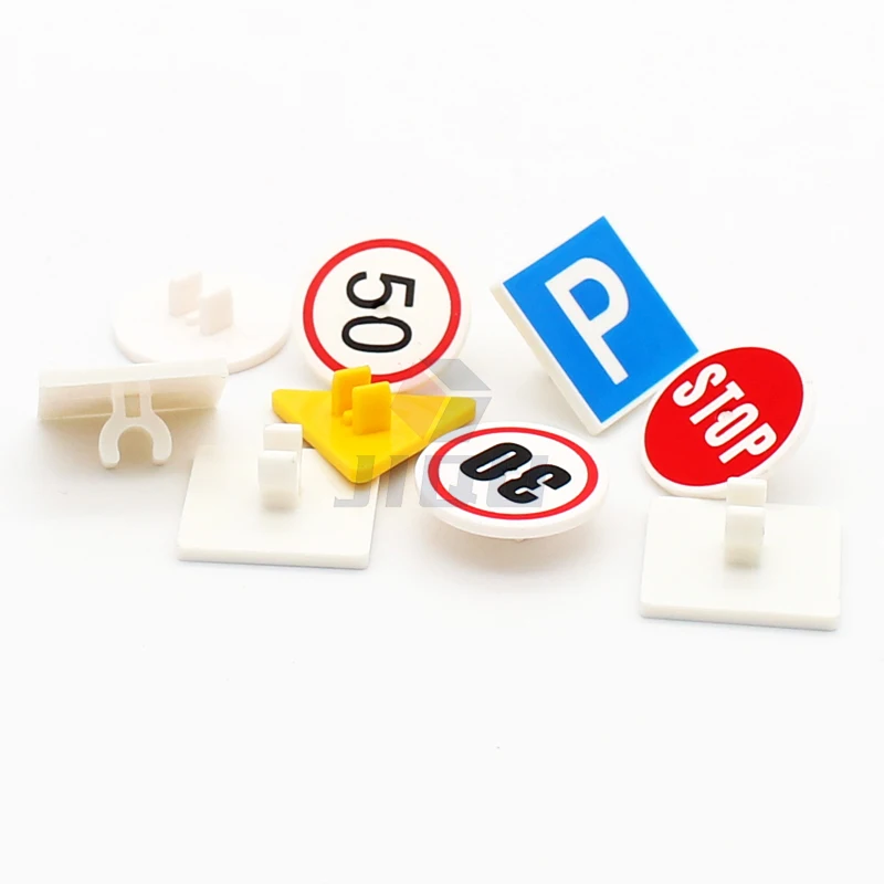 MOC City Traffic Parts 2x2 Road Sign Printed Tile 15210 30258 892 Compatible Street View Signpost Bulk Accessory Building Blocks