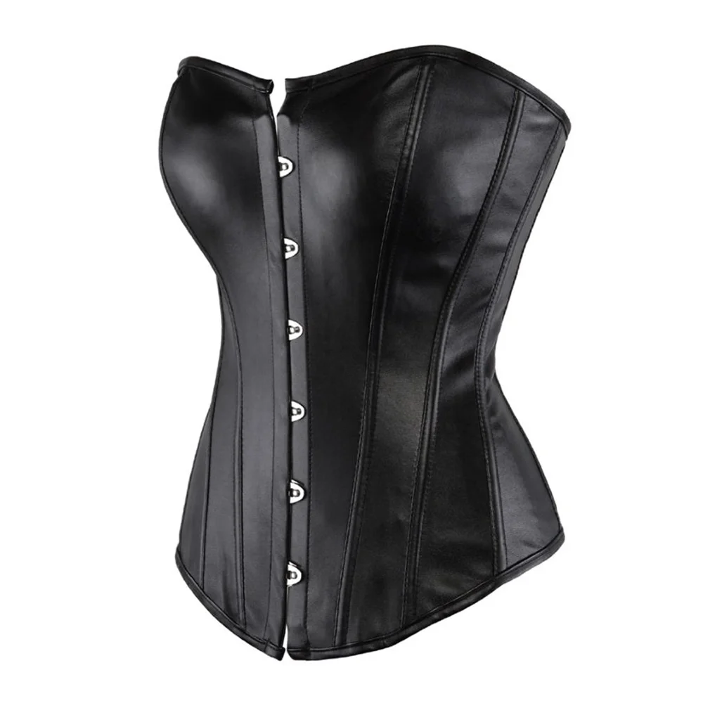 Women Steampunk Faux Leather Corsets Tops Vintage Gothic Corset Bustiers Sexy Lingerie Body Shaper Plus Size XS-7XL Black Red