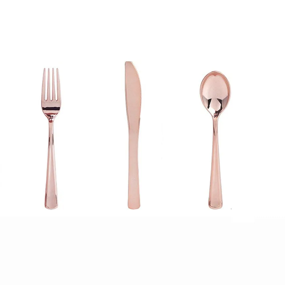 10/16PCS Rose gold einweg geschirr tisch messer gabel löffel besteck geburtstag party dekorationen hochzeit geschlecht enthüllen liefert – Detail 2