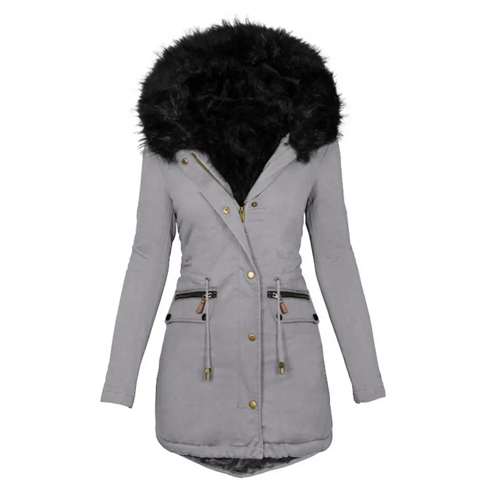 40%HOTLadies Winter Long Sleeve Faux Fur Hood Mid-length Warm Coat Parka Snow Jacket Hooded Quilt Snow Jacket Large Size