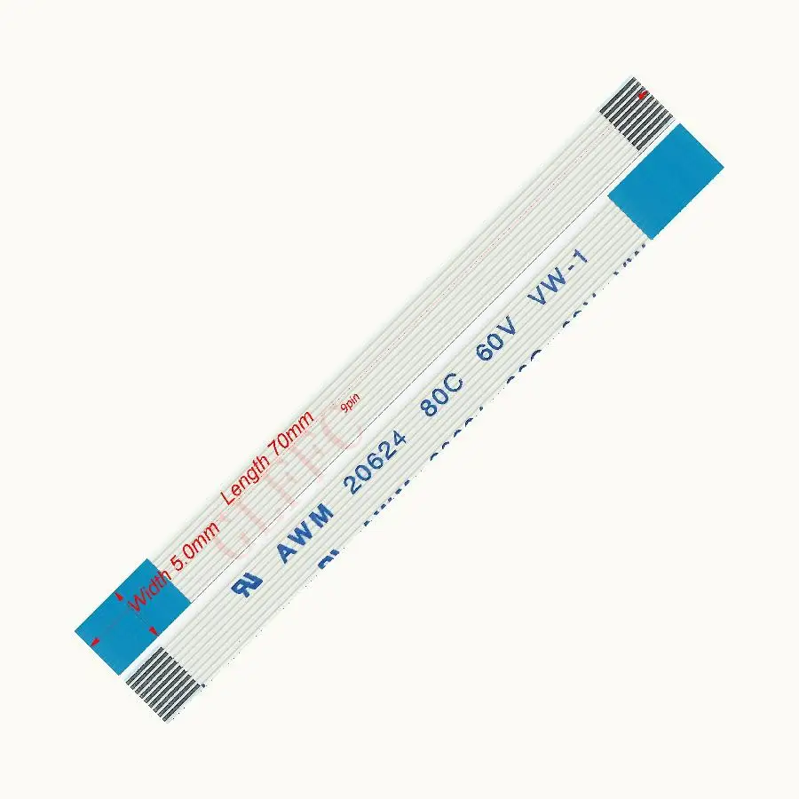 9pin 0.5pitch 70mm-1400mm B-type Flexible Flat Cable FFC awm 20624 ROHS for TTL LCD DVD Computer