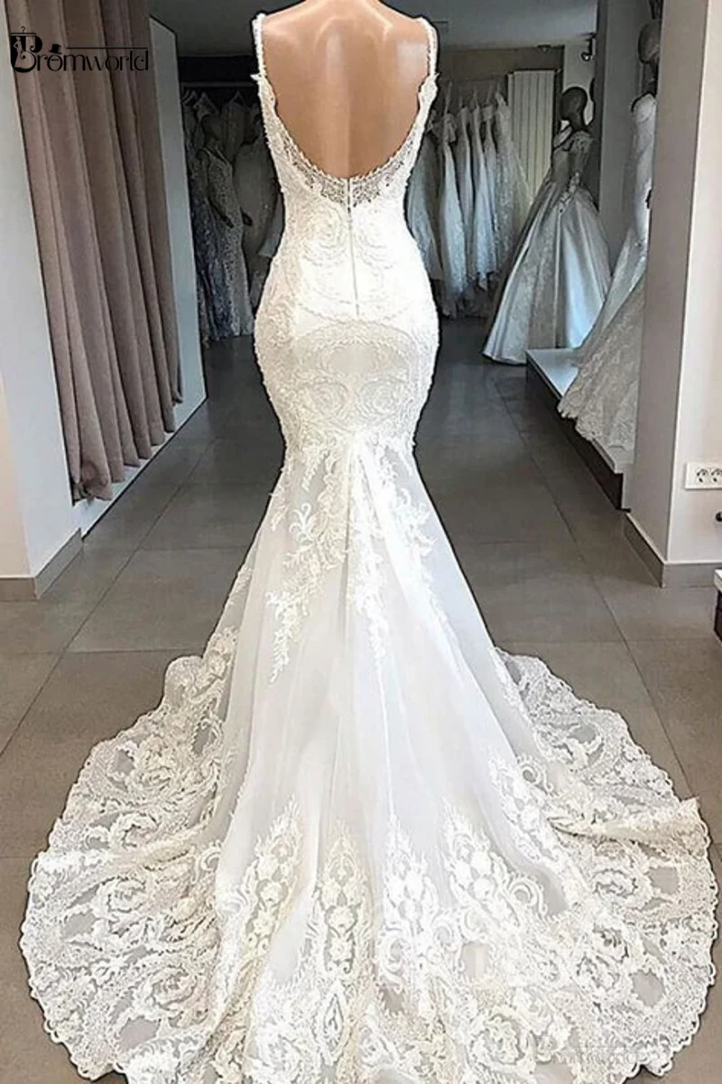 Branco sereia vestidos de casamento 2021 vestidos de novia sem costas sexy querida renda vestidos de casamento beading apliques vestido de noiva