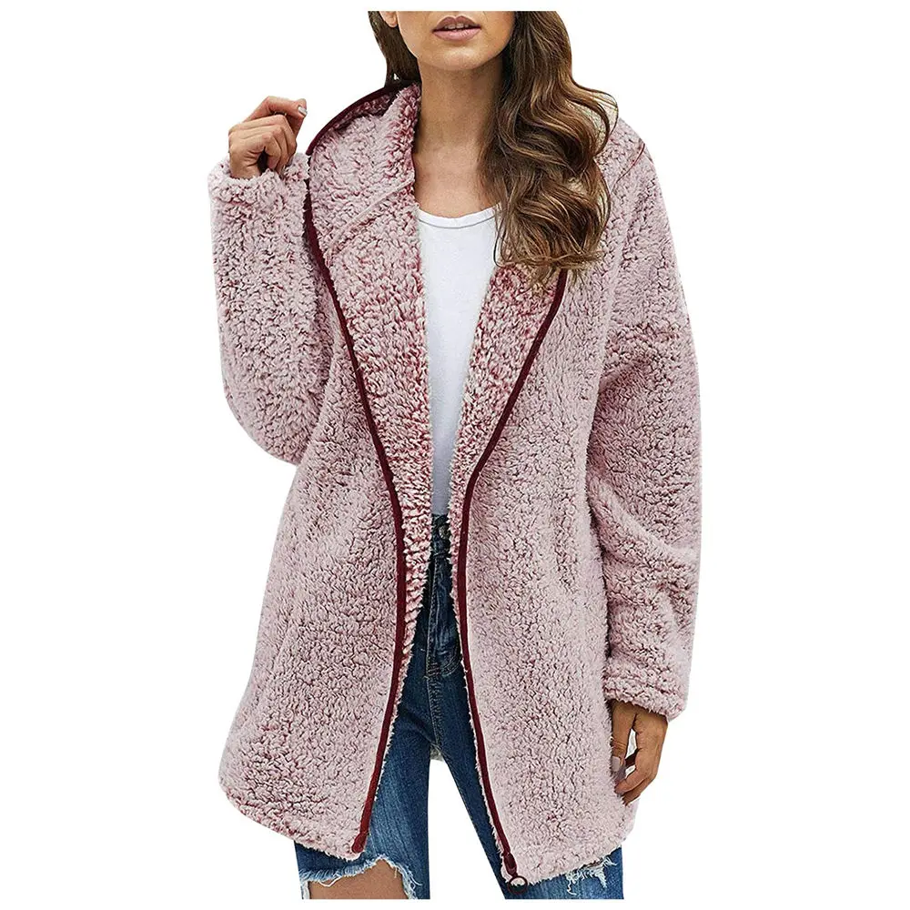 Abrigo de peluche con capucha para mujer, cárdigan esponjoso con cremallera, chaqueta cálida de gran tamaño, suéter Sherpa, ropa de calle para mujer, talla grande 3XL