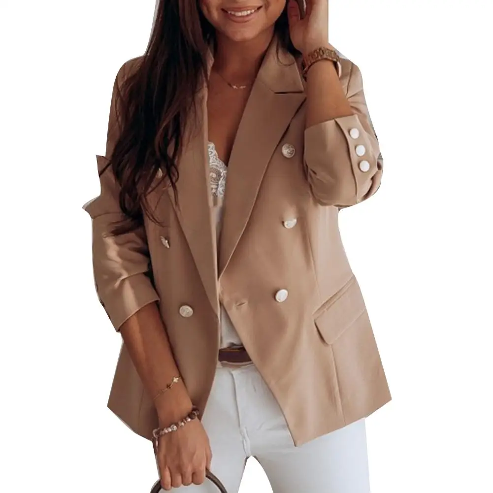 Women Stylish Plus Size Jacket Casual Blazers Jacket Suit Coat Double-breasted Blazer Sliming Overalls Pocket Cardigan Coat