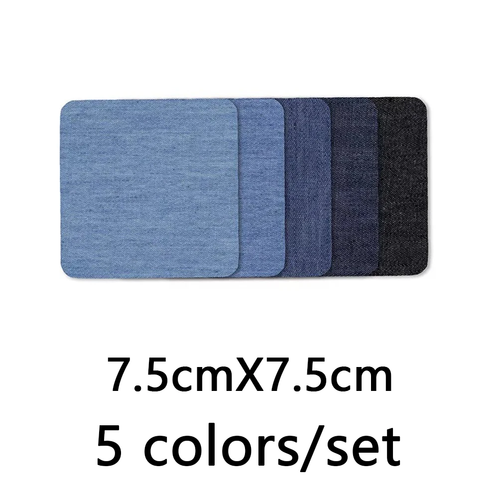 5PCS Dark Blue Rectangle Ellipse Sticky Hot Melt Glue Ironing Imitation Denim Pacthes for Repair Denim Jean Jacket Dress sleeve