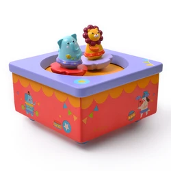 Children's creative rotating animal music box baby lullaby wooden Christmas gift educational musical learning toys for children