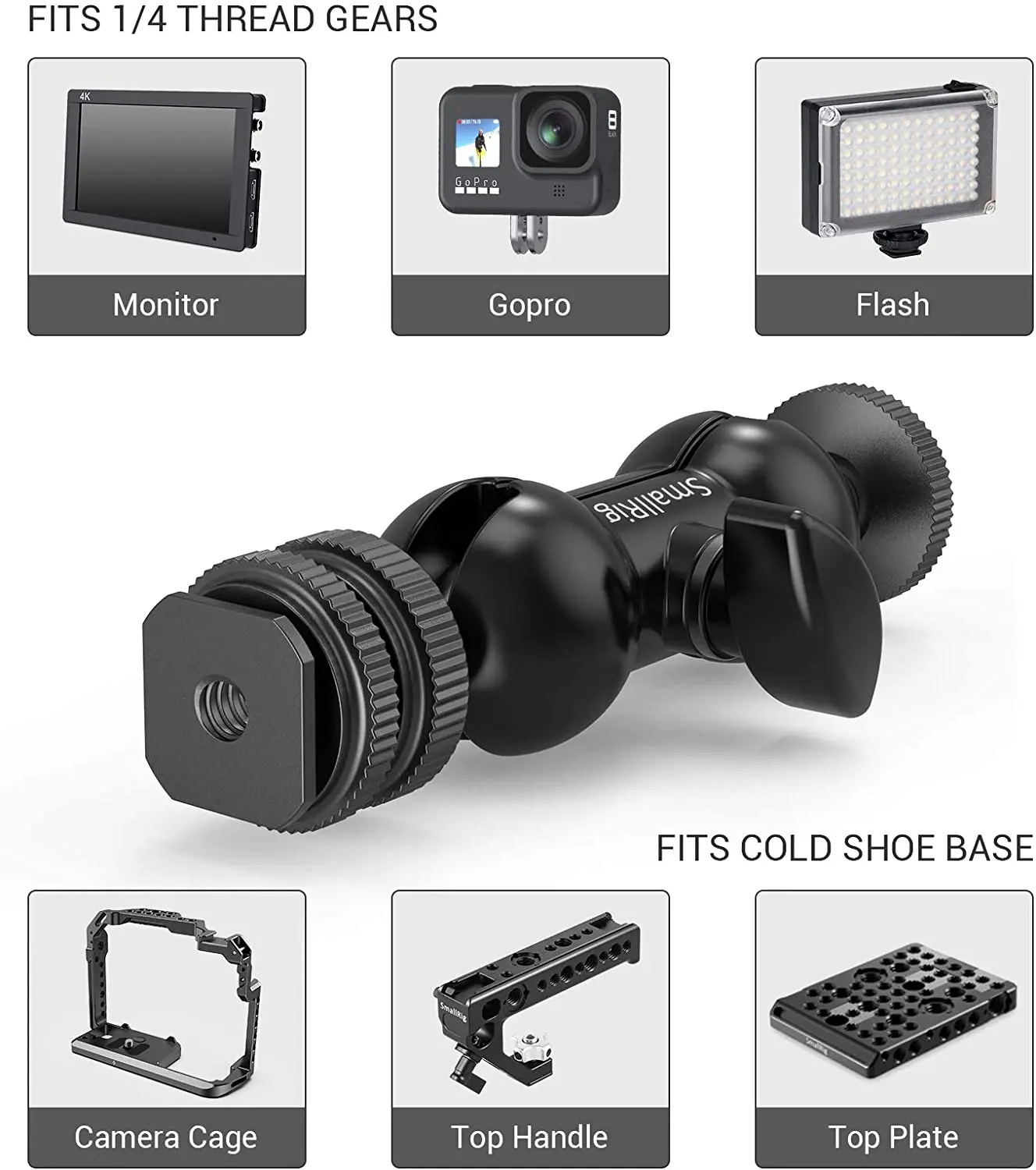 SmallRig Cool Ball head V1 Multi-function Double Ball head with Shoe Mount & 1/4" Screw for Monitors Led Light - 1135