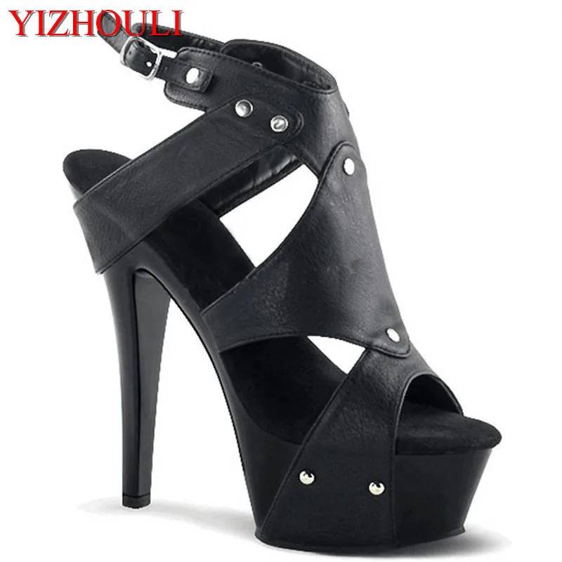 The latest sexy black rivet 17 cm high heels, platform pole dance/performance/star/banquet wedding dancing shoes