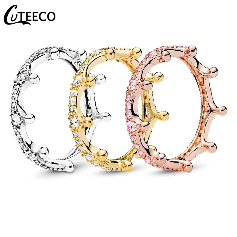 CUTEECO Fashion Magic Crown Zircon Rings for Women 2019 New Wedding Ring Engagement Luxurious Jewelry Valentine\'s Day Gift