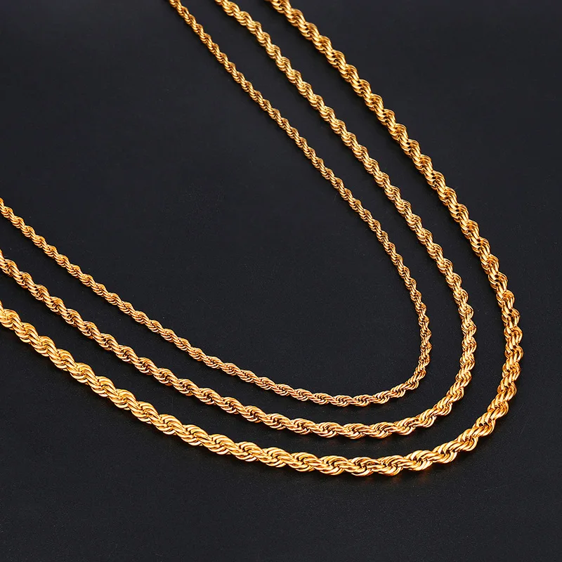 3MM4MM5MM Rope Chains Stainless Steel Necklaces DIY Pendants Necklace Hip Hop Ropers Jewelry  46/51/56/61/66/76CM  Wholesale