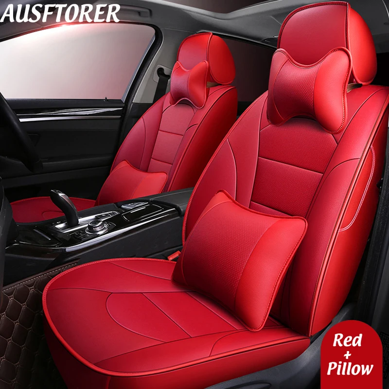 AUSFTORER Seat Supports for Hyundai Grand Santa Fe Seat Cover Set 2013-2017 Cowhide & PVC Leather 7 Seats Cushions Accessories