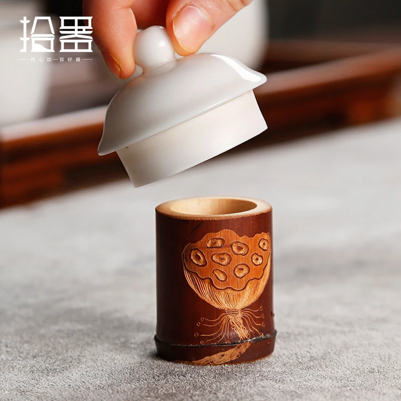Hand-carved Old Coal Bamboo Cover Teapot Teapot Lid Pot Bamboo Shelf Kungfu Tea Tea Ceremony Accessories