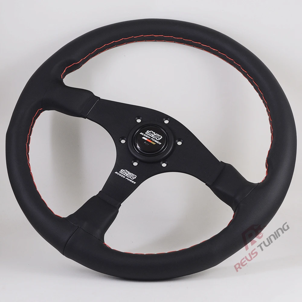 350mm Universal 14\'\' Leather Flat JDM Style Mugen Power Car Drift Sport Racing Steering Wheel For Honda