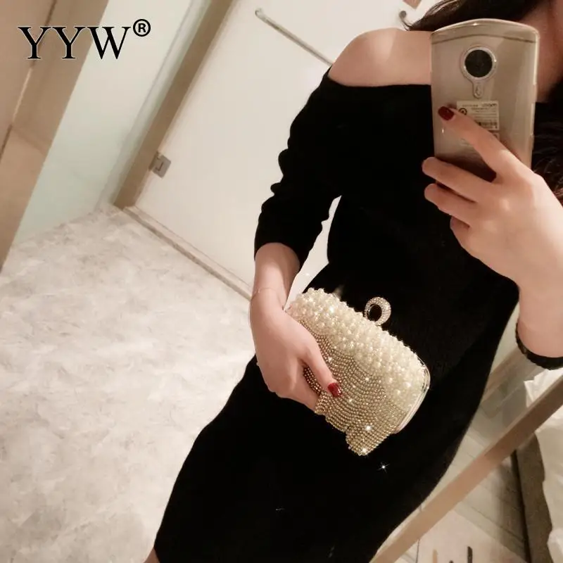 White Pearl Ring Clutch Handbags Women Rhinestone Tassel Clutches Purse Wedding Sac A Main Femme 2024 Luxury Party Bags Pouch