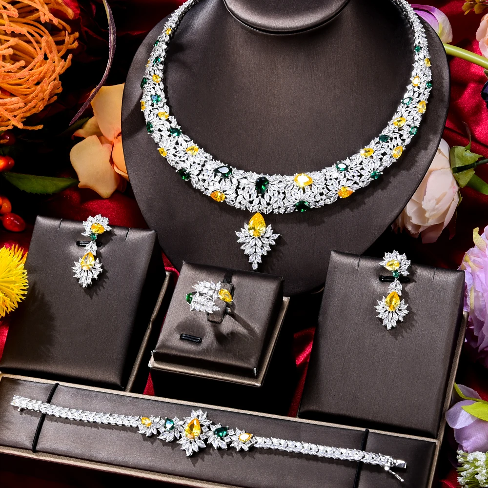 GODKI Famous Brand Green CZ Luxury African Jewelry Sets For Women Wedding Party Zircon Crystal Dubai Bridal Jewelry Set Gift