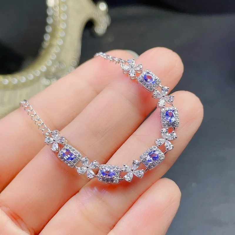 

Fashion Elegant Princess Round Natural Blue Tanzanite Bracelet Natural Gemstone Bracelet S925 Silver Girl Party Gift Jewelry