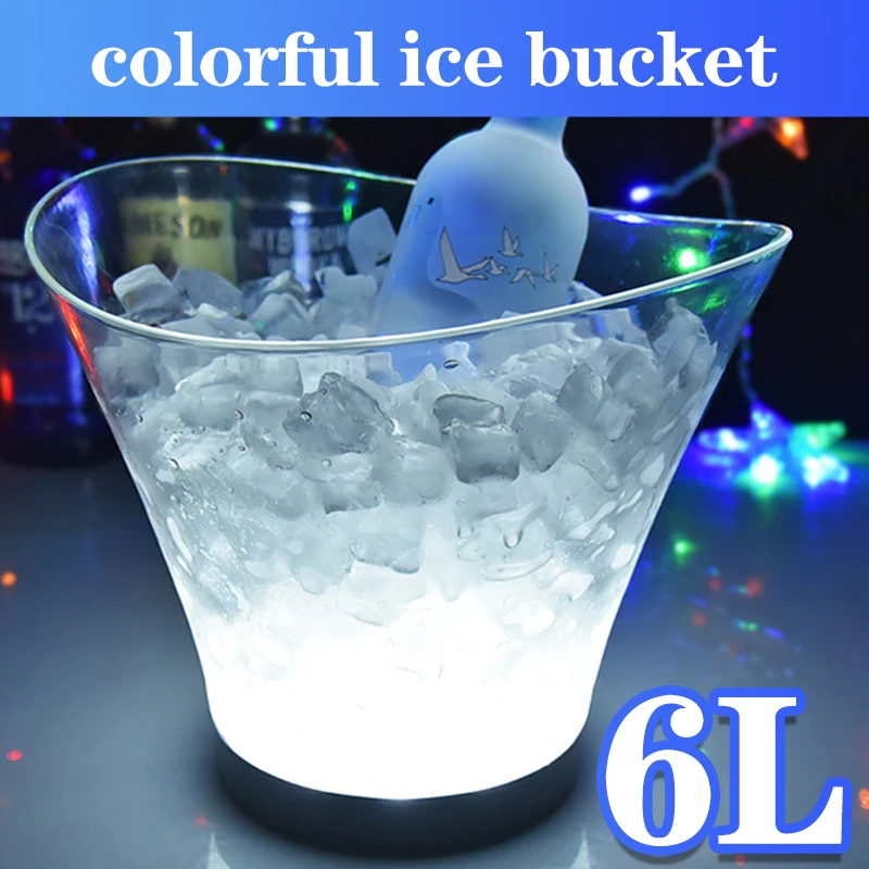 

7 Color LED 6L Wine Cooler Waterproof Plastic LED Ice Bucket For Beers Nightclubs KTV Drinks Kitchen Tools Bucket With LED Light